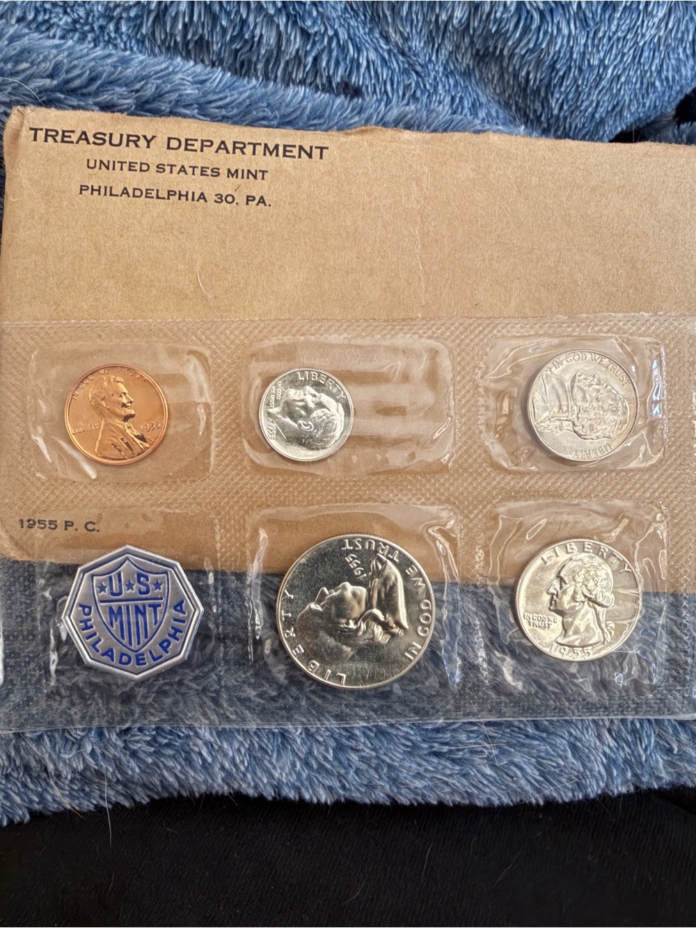 U.S. Mint 1955 Philadelphia Coin Set - Blue and Silver